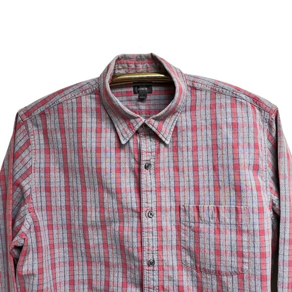J Crew Gray Red Plaid Mid Weight Flannel Button Down Shirt - Picture 5 of 10